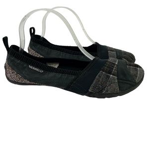 Merrell Women's Plaid Black Genuine Leather Flats Slip On Loafers Shoes sz 7.5